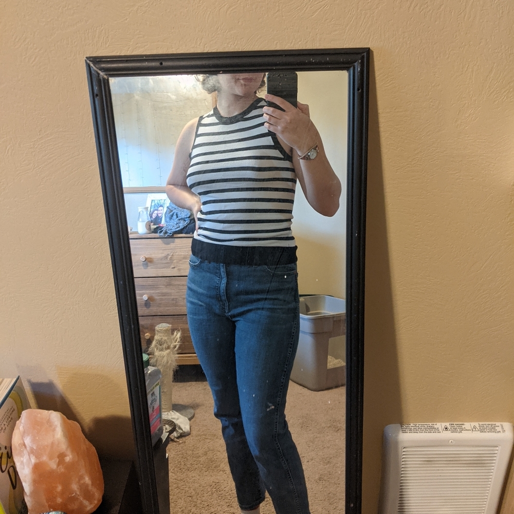 Navy and white striped Zara tank